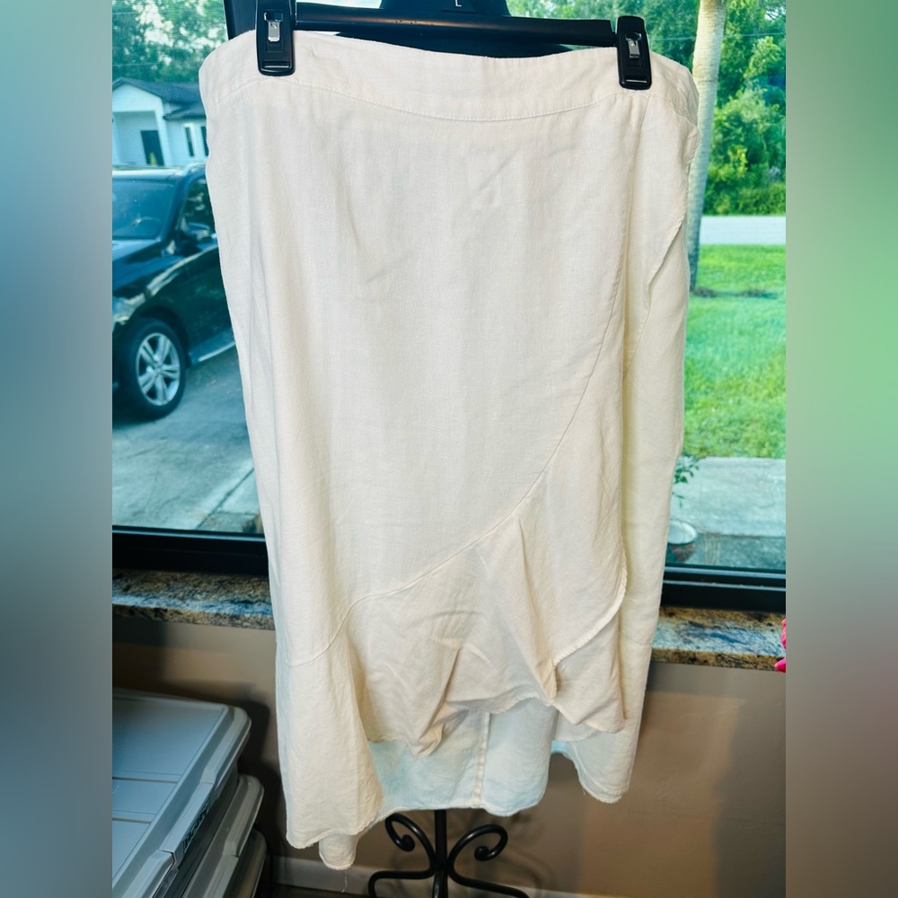 Westport White Linen Blend Boho Skirt Ruffled Asymmetrical Hem Woman Plus SZ 2X